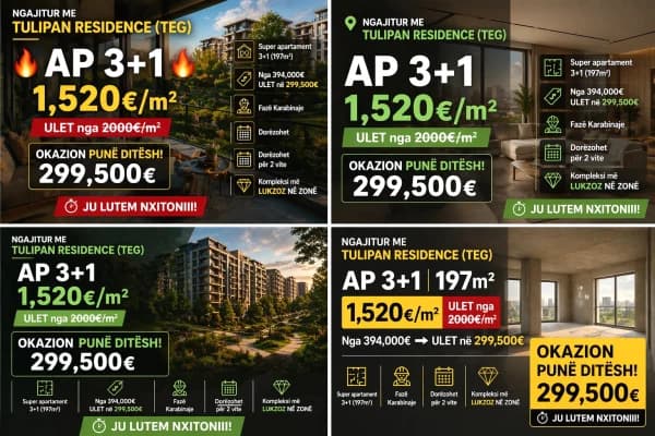 Naaaam!!! Ngjitur me TULIPAN RESIDENCE ( TEG ) : Apt. Perfekt: 3+1 + Verande 🔥Me 1520Euro/m2🔥 ULET nga 2000Euro/m2 - Miniaturë 3