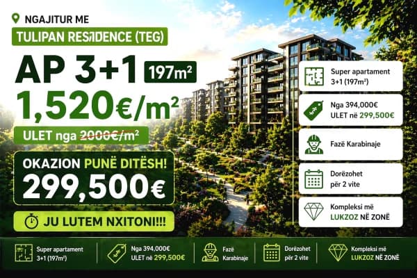 Naaaam!!! Ngjitur me TULIPAN RESIDENCE ( TEG ) : Apt. Perfekt: 3+1 + Verande 🔥Me 1520Euro/m2🔥 ULET nga 2000Euro/m2 - Miniaturë 4